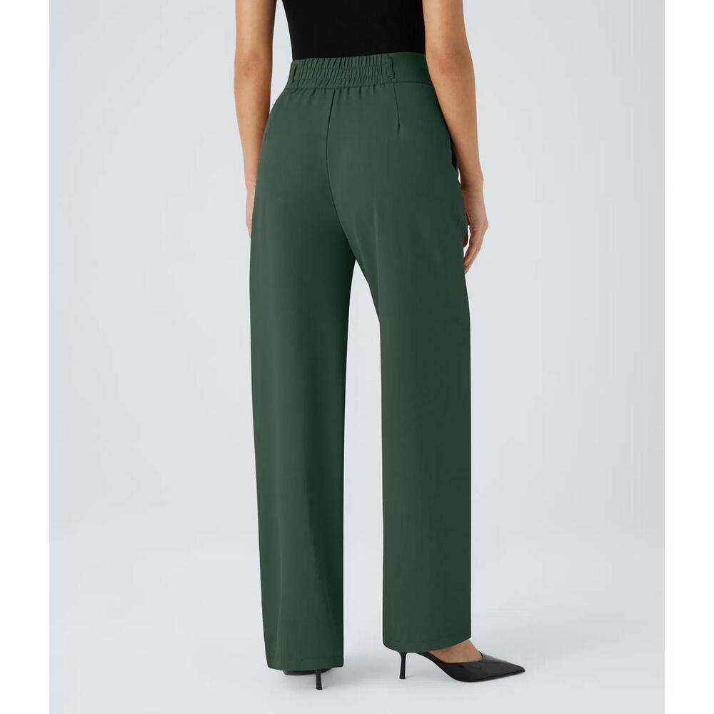 NWT Halara Flex™ High Waisted Shirred Straight Leg Green Work Pants Size XL - Picture 2 of 8